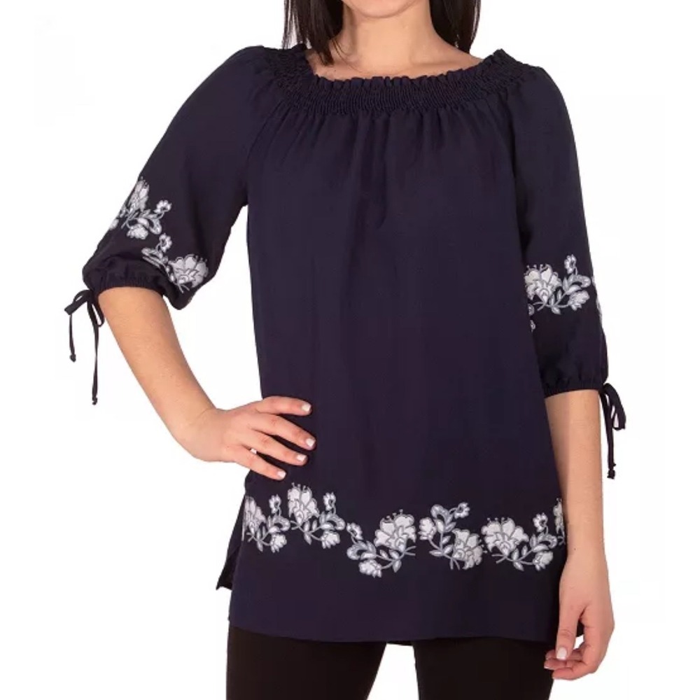 NY Collection Off Shoulder S Women Embroidered Peasant Boho Blouse Coastal Beach